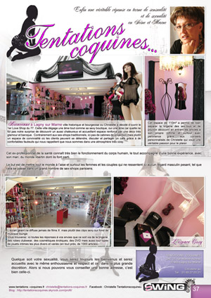 Article du journal 'Swing' sur le Love-shop / Sex-shop 'Tentations coquines' à Lagny-sur-Marne 77400